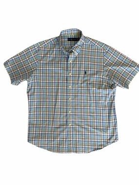 Ralph Lauren Plaid Short-Sleeve Button-Down Shirt 100% Cotton